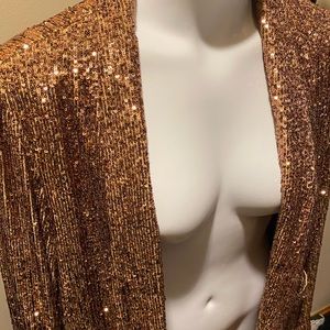 Gianni Bini Rose Gold Sequins Jacket with Shawl Collar